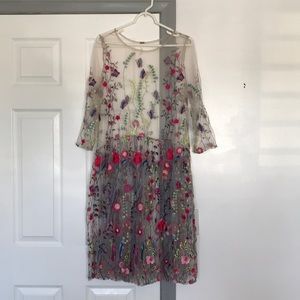 Embroidered floral tulle dress